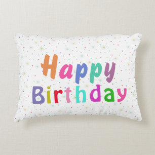 Happy Birthday Colourful Stars and Text Decorative Cushion