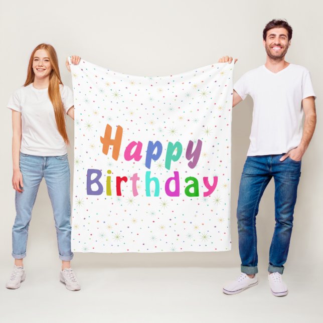 Happy Birthday Colourful Stars and Text   Fleece Blanket (In Situ)