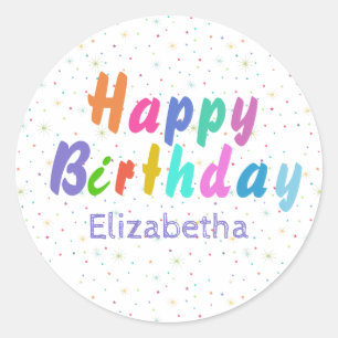 Happy Birthday Colourful Stars and Text personalis Classic Round Sticker
