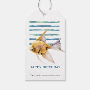 Happy Birthday,  Colourful Tropical Fish Seashore  Gift Tags