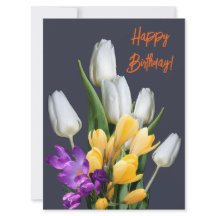 Happy birthday colourful tulip crocus floral