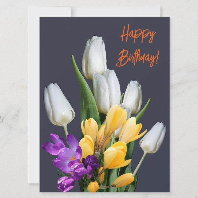 Happy birthday colourful tulip crocus floral holiday card (Front)