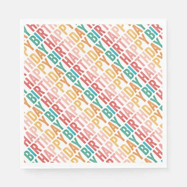 Happy Birthday Colourful Typography Napkin (Front)
