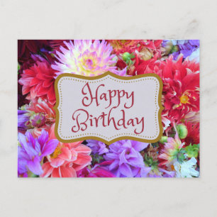 Happy Birthday Colourful Vibrant Dahlia Flowers   Postcard