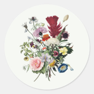 Happy Birthday Colourful Vintage Wildflowers Classic Round Sticker