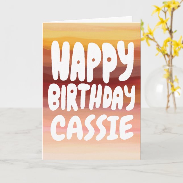 HAPPY BIRTHDAY Colourful Watercolor Stripes CUSTOM Card (Yellow Flower)