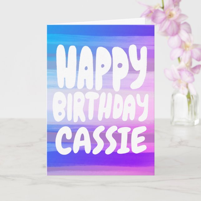 HAPPY BIRTHDAY Colourful Watercolor Stripes CUSTOM Card (Orchid)