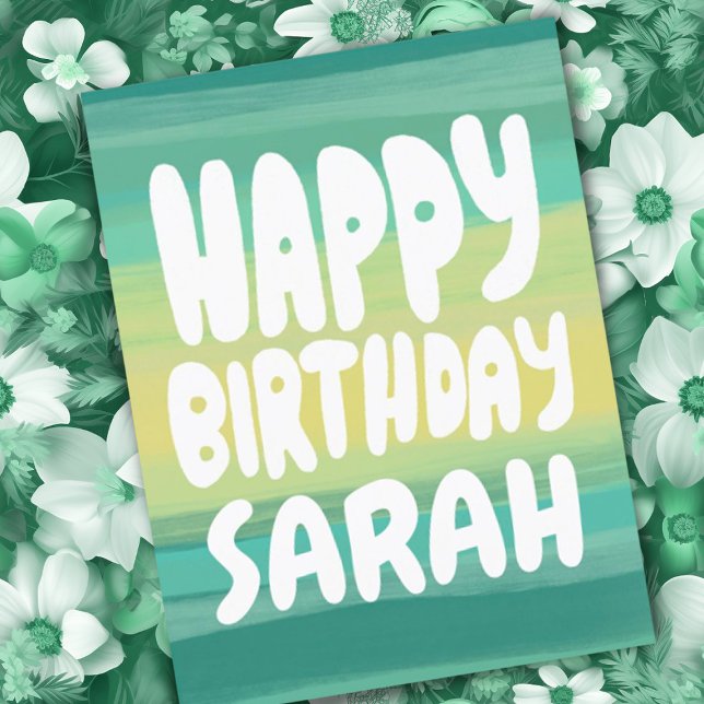 HAPPY BIRTHDAY Colourful Watercolor Stripes CUSTOM Postcard (CUSTOM birthday card! Add your name or text to this colorful postcard.)