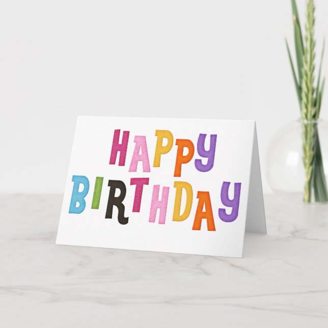 Happy Birthday Colourful Words Greeting Card (Front)