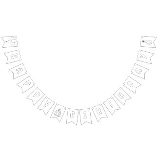 Happy Birthday Colouring Banner Balloons, Hat, Cak