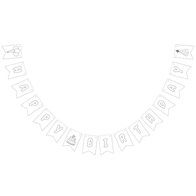 Happy Birthday Colouring Banner Balloons, Hat, Cak (All)