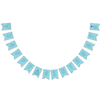 Happy Birthday Colouring Banner Balloons, Hat, Cak