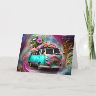 Happy Birthday Combi van with flowers 1970s Thank You Card