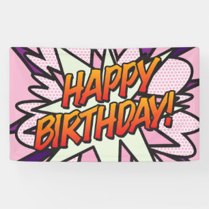 HAPPY BIRTHDAY Comic Book Pop Art Pink Banner