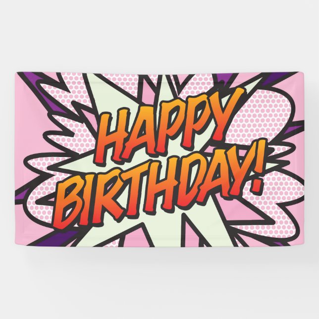 HAPPY BIRTHDAY Comic Book Pop Art Pink Banner (Horizontal)