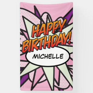 HAPPY BIRTHDAY Comic Book Pop Art Pink Banner