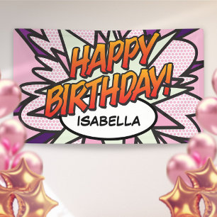 HAPPY BIRTHDAY Comic Book Pop Art Pink Banner