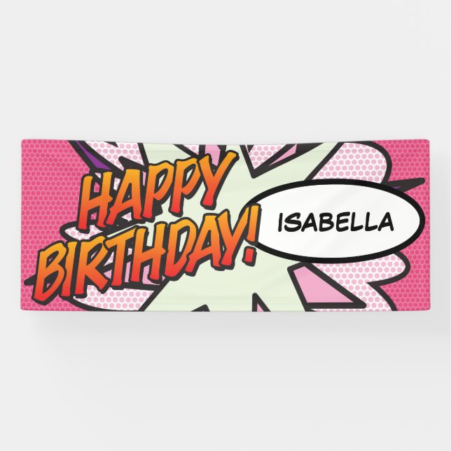 HAPPY BIRTHDAY Comic Book Pop Art Pink Banner (Horizontal)