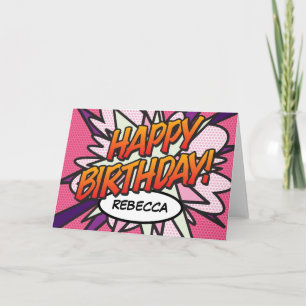 HAPPY BIRTHDAY Comic Book Pop Art Pink Card