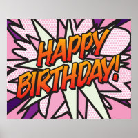 HAPPY BIRTHDAY Comic Book Pop Art pink