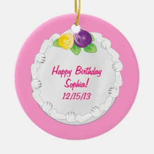 Happy Birthday Commemorative Cake Pink Ceramic Tree Decoration