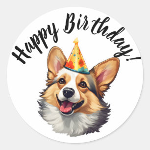 Happy Birthday cone Corgi Classic Round Sticker