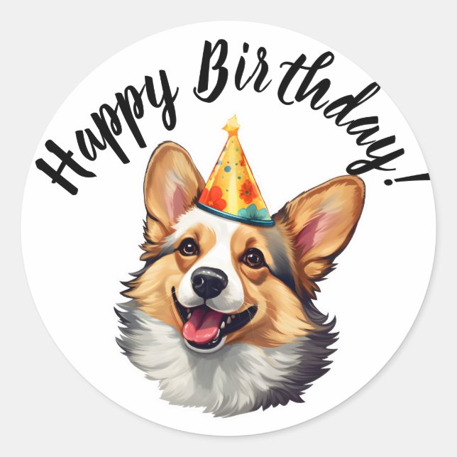 Happy Birthday cone Corgi Classic Round Sticker (Front)