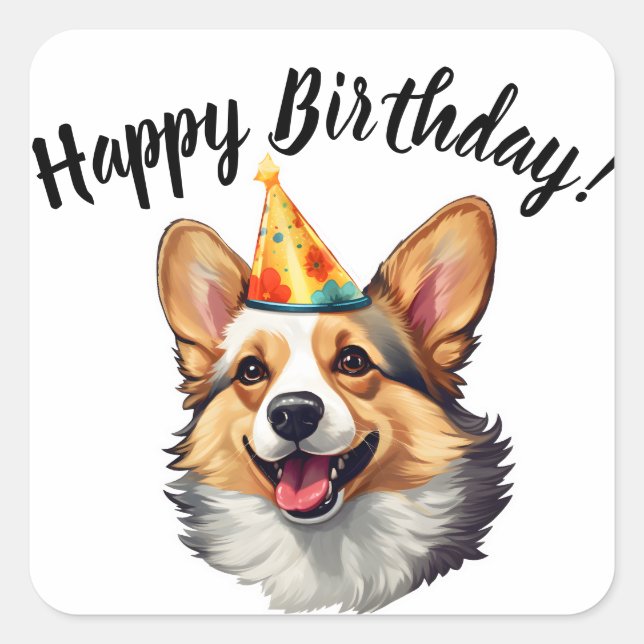 Happy Birthday cone Corgi Square Sticker (Front)