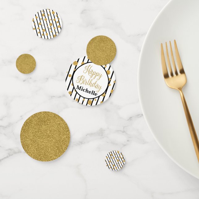 Happy Birthday Confetti -Black Stripe Gold Glitter (Group)