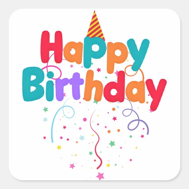 Happy Birthday Confetti Button Square Sticker (Front)
