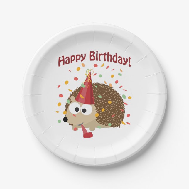 Happy Birthday! Confetti Hedgehog Paper Plate (Front)