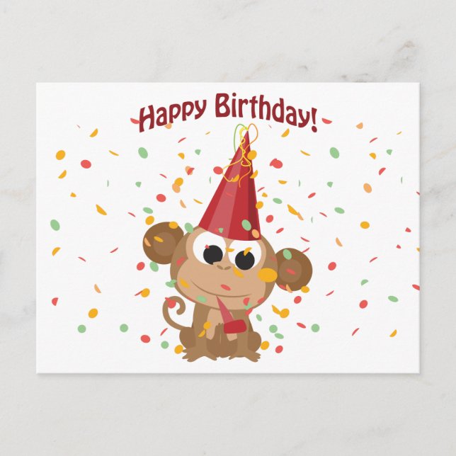 Happy birthday Confetti Monkey Postcard (Front)