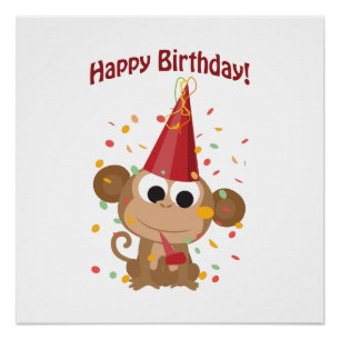 Happy Birthday! Confetti Monkey Poster