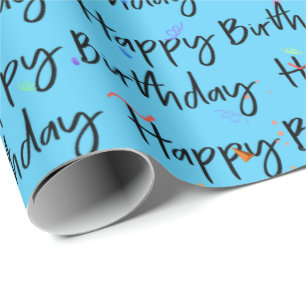 Happy Birthday Confetti on Aqua Wrapping Paper