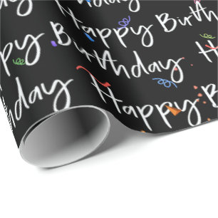 Happy Birthday Confetti on Black Wrapping Paper