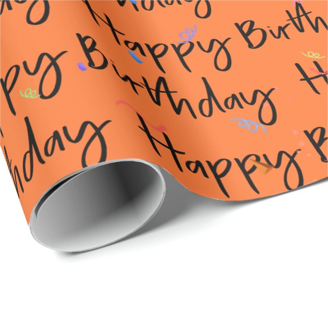 Happy Birthday Confetti on Orange Wrapping Paper (Roll Corner)