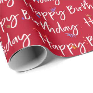 Happy Birthday Confetti on Red Wrapping Paper