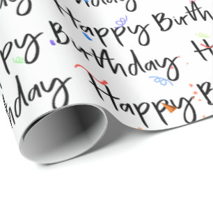 Happy Birthday Confetti on White Wrapping Paper