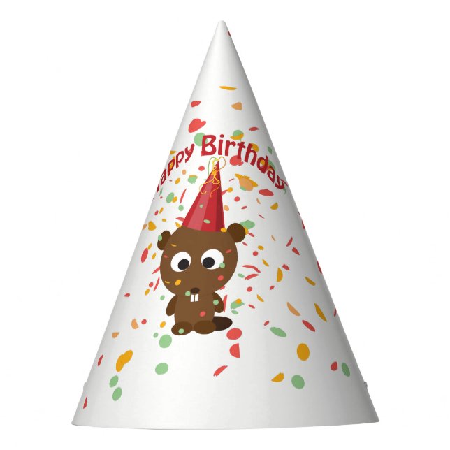 Happy Birthday Confetti Party Beaver Party Hat (Front)