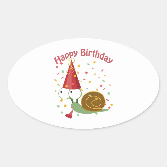 Happy Birthday! Confetti Snail Oval Sticker (Front)