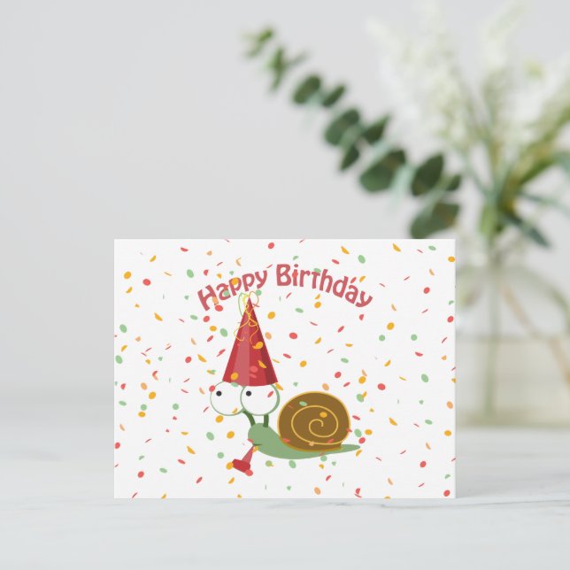 Happy Birthday! Confetti Snail Postcard (Standing Front)