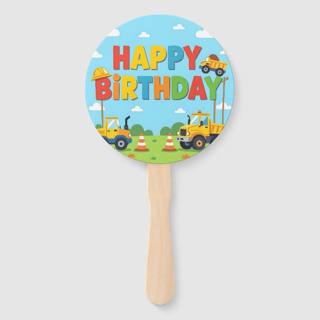 Happy birthday construction builder theme hand fan (Front)