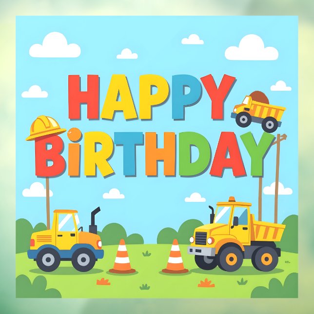 Happy birthday construction builder theme window cling (Sheet 3)