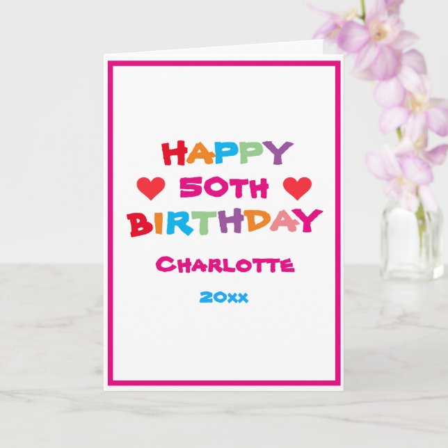 Happy Birthday Cool Any Age Names Cute Birthday   Card (Orchid)