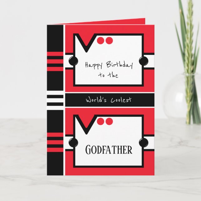 Happy Birthday Coolest Godfather red and black Card (Front)