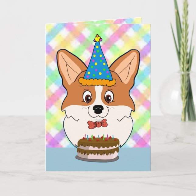 Happy Birthday Corgi Cartoon Card (Front)