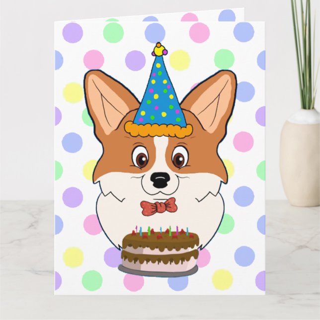 Happy Birthday Corgi Cartoon Card (Front)