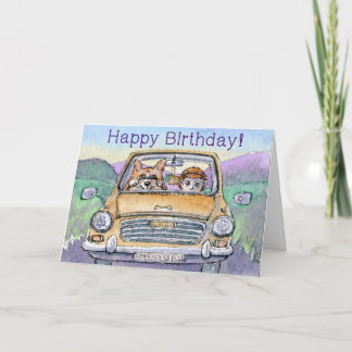 Happy Birthday, corgi dog driving his hoomun Card