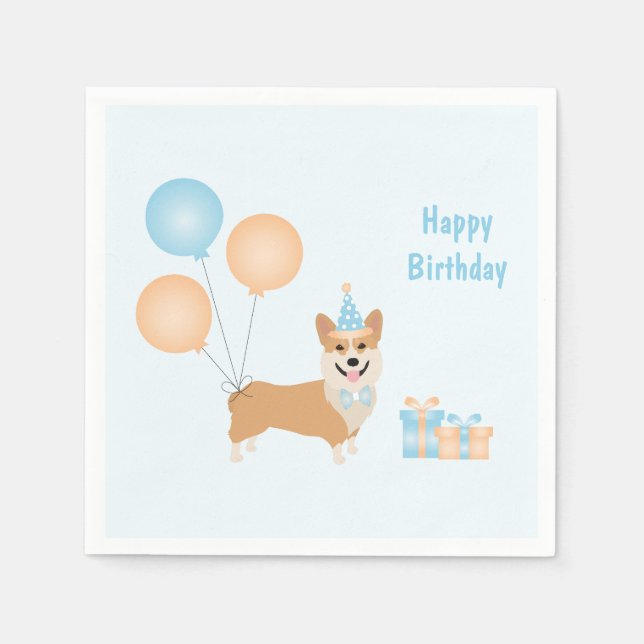 Happy Birthday Corgi Dog Napkin (Front)