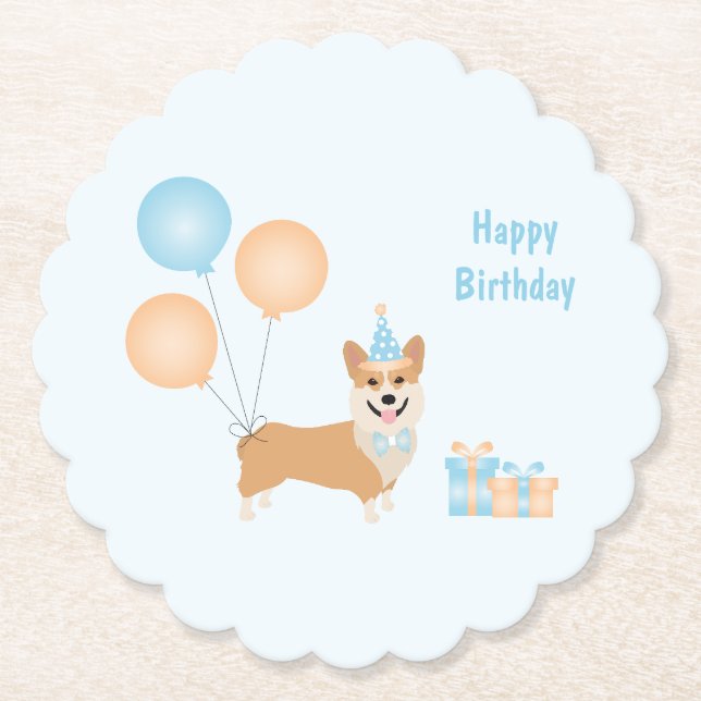 Happy Birthday Corgi Dog Paper Coaster (Front)